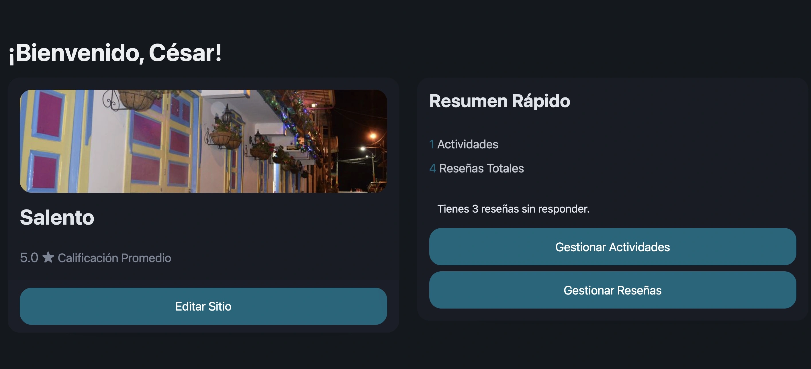 Panel de administración para propietarios en Quindío es Mío